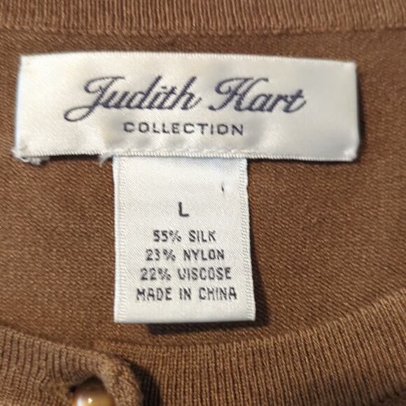 Judith Hart Brown Wide Ribbed Hem and Sleeved Silk Blend Cardigan Women's Sz L - Picture 5 of 8